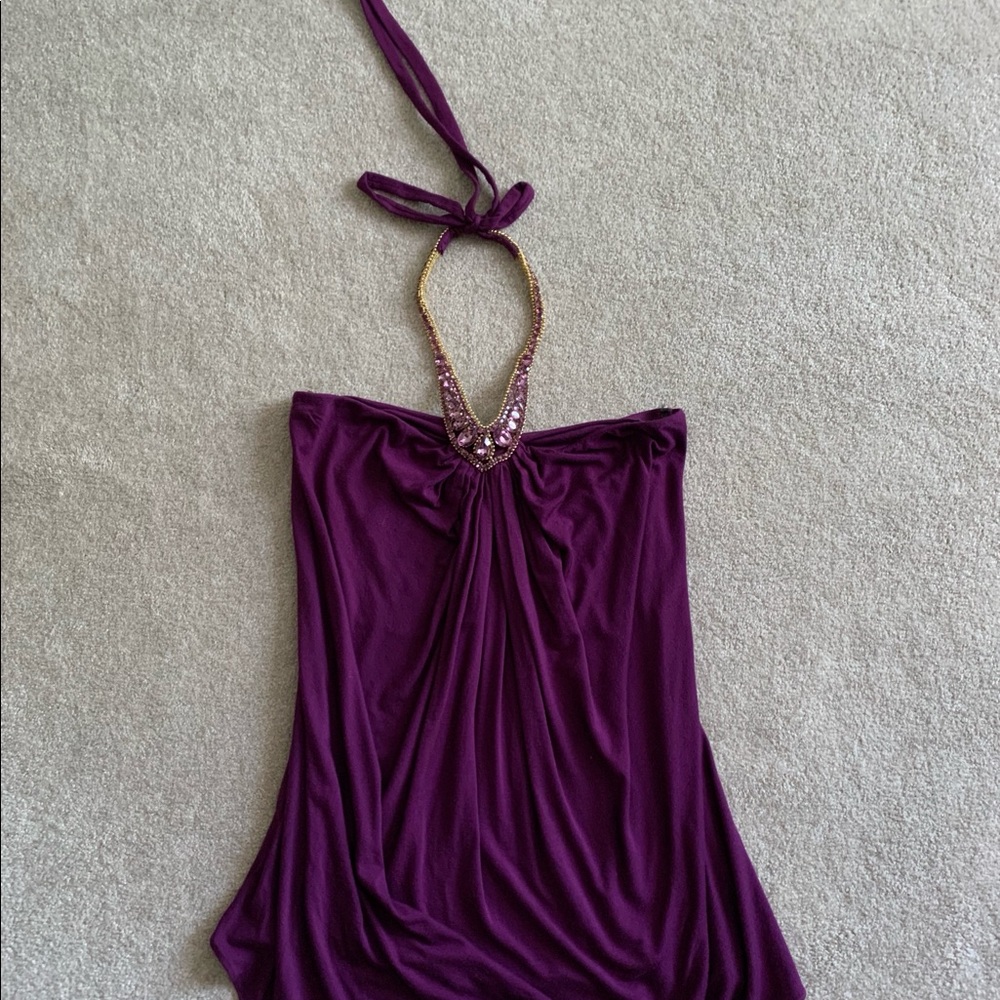 Sky purple rhinestone crystal halter top